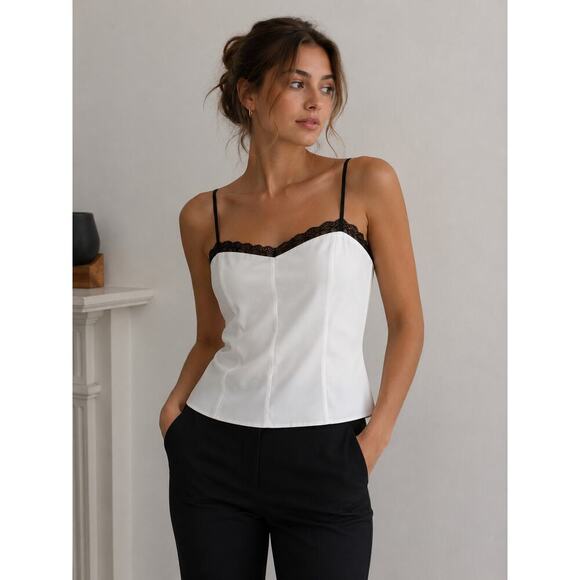 Unbranded Tops - White Satin Lace Trim Cami Top Women’s
Adjustable Straps Y2K Minimalist